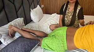 stepdad fucks stepdaughter during oil massage! she gives him dirty talk and close up pussy action.