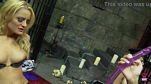 Two lesbian blondes ORGASM in the dungeon.