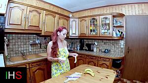 fun scene done in the kitchen with fruit and dildos