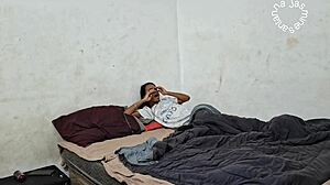 morning coffee with latina amateur's pussy in voyeur scene