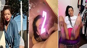 Married latina gives wet blowjob to husband with natural tits and feet.