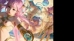 Sex goddess with big tits fucks at beach party