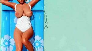 Conversational take on Doa he f9 s, who is tanned and nude except for panties in this neutral setting