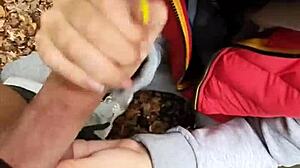 Risky quickie with 18yo brunette babe in pov bent over deepthroat