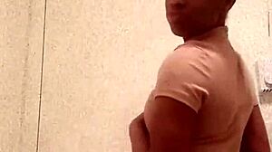 black girl shows her ass in the bathroom casually