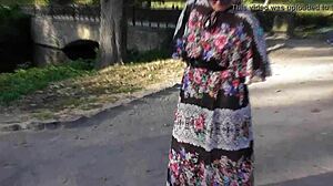 Hairy Mature Woman Flashes Pussy in Public Park