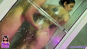 Latina Lesbian Couple Licks and Spanks in Shower and Jacuzzi