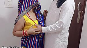 Muslim step father in law bends over hindu step daughter for doggystyle fucking and cowgirl riding in threesome with step son watching