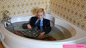 Drenched Schoolgirl Sophia Smith Moans in Pool Bath, Fingering Her Wet Pussy!
