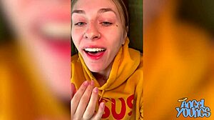 Wake up for a fun session with natural big titty blonde Angel Youngs using her dildo.