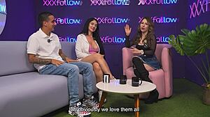 Colombian MILF Estella Osorio interviews shy boy in podcast