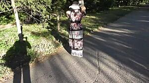 Hairy Mature Woman Flashes Pussy in Public Park