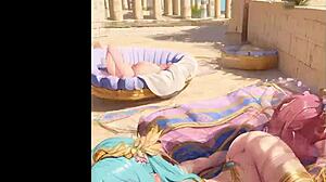 Sex goddess with big tits fucks at beach party