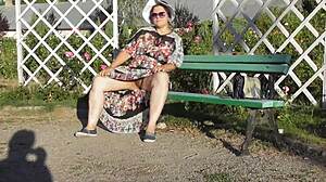 Hairy Mature Woman Flashes Pussy in Public Park