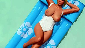 Conversational take on Doa he f9 s, who is tanned and nude except for panties in this neutral setting