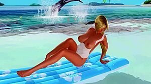 Conversational take on Doa he f9 s, who is tanned and nude except for panties in this neutral setting