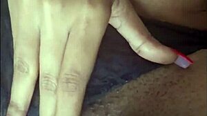 Ebony Beauty Couldn't Stop Fingering Her Fat Pierced Pussy.