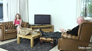 old man fingers teen babe's pussy first time, she screams in orgasm