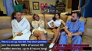 The pre employment physical - genesis. Nurse with curly hair and glasses gets close up pussy exam in hospital dress