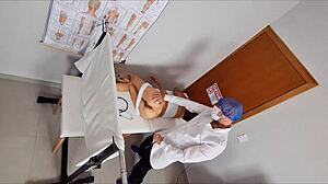 ginecologista applies anesthetic gel and fingers patient's ass and pussy in hospital rough session