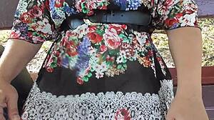 Hairy Mature Woman Flashes Pussy in Public Park