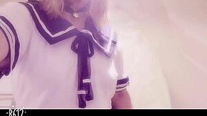 asian babe masturbates with dildo hard!