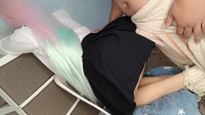 Amateur curvy stepdaughter in cosplay dress and thong panties experiences first time taboo fetish in bedroom with tight pink pussy as virgin