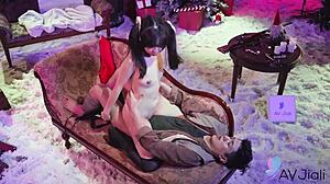 hot and horny chinese girl yuli fucked hard with shaved pussy and stockings