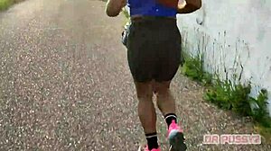 Ruiva with giant ass gets filmed training by her lover