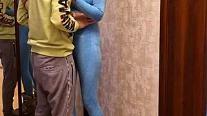 skinny brunette couple fucks on roller skates