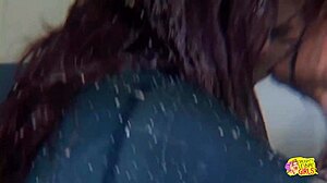 Latex Brunette Gets Plowed By Toys In Shower