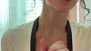 Girlfriend moans softly during dirty ASMR handjob for boyfriend