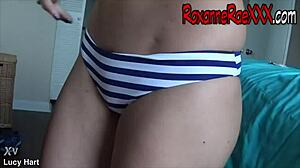 Fucking my dildo in this bikini feels so good, she moans during solo orgasm