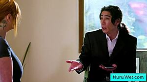 What is a nuru massage? Sexy blonde explains to her client.