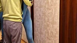 skinny brunette couple fucks on roller skates