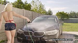 i titty fuck this busty blonde teen in a bikini at the car wash