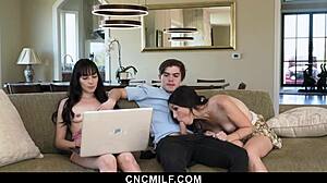 Stepsisters Ashley Wolf And Emma Jade Call Freeuse IT Guy To Fix Their Laptop.