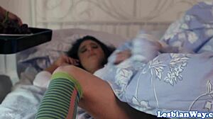 lesbian milf helps busty blonde teen with glasses