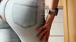Homemade Petite Blonde Stripteases In Tight Jeans