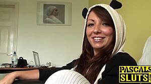 Submissive brunette Crystal gets hard fucked by old man Pascal in doggystyle and swallows cum