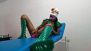 dressed as goblin in massage parlor, waiting for boyfriend's sex