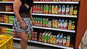 Colombian milf hotwife flashes big ass in Medellin supermarket while cuckold husband films