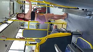 Wow! Brazilian employee sucks cock on public bus, big tits exposed!