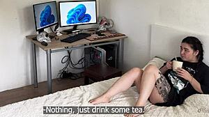 Gamer Girl Satisfies Stepbro with Blowjob and Facial