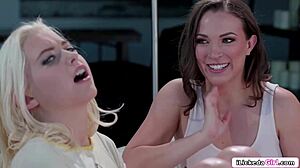 Lesbian babes dare straight bff to lick pussy?