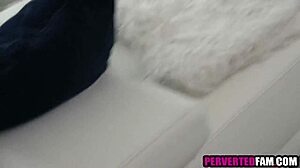 Stepsister catches him perving on her shaved pussy and monster cock