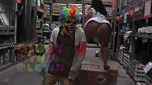 Queen Rogue and Gibby the Clown Engage in Doggystyle Sex in Cosplay Costumes at Home Depot.