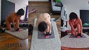 Feel the Passion in This Naked Gym Workout with Bent Over Ass Shaking and Striptease