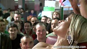 Watch this filthy blonde slut rub her twat outdoors.