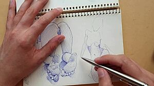 Quick sketch of doggy-style foot fetish in sketchbook
